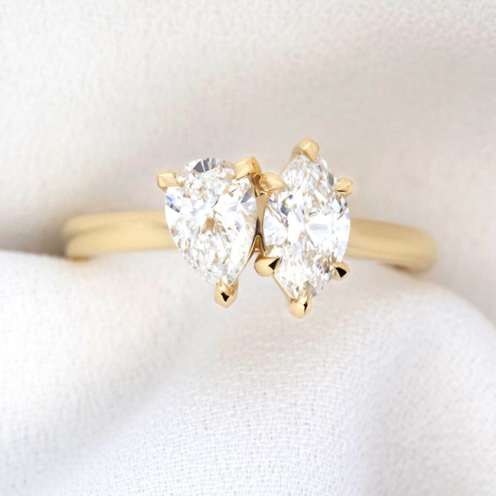 Yellow Gold Pear And Marquise Cut Diamond Engagement Ring By World Treasure Designs