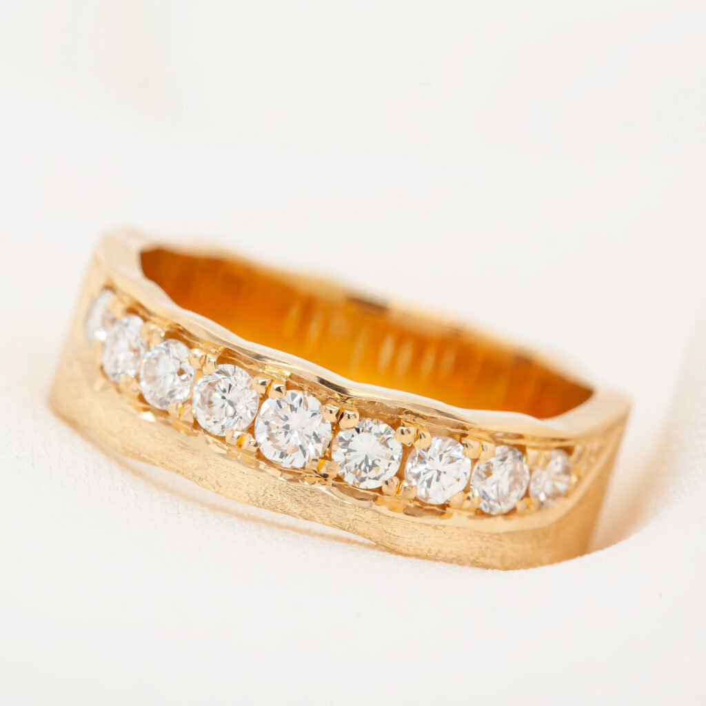 Yellow Gold Organic Wide Band Ring With White Diamonds By World Treasure Designs