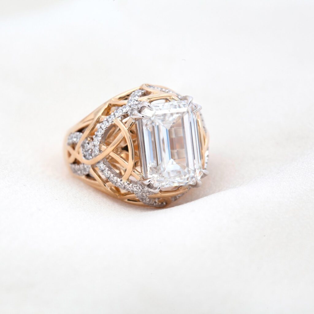 Yellow And White Gold Radiant And Round Cut Diamond Ring By World Treasure Designs