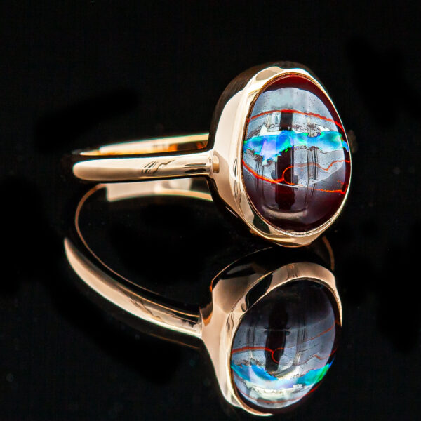 Australian Boulder Opal Bezel Set Ring in Yellow Gold by World Treasure Designs