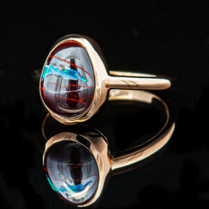 Blue Australian Boulder Opal Ring Bezel Set in Yellow Gold by World Treasure Designs