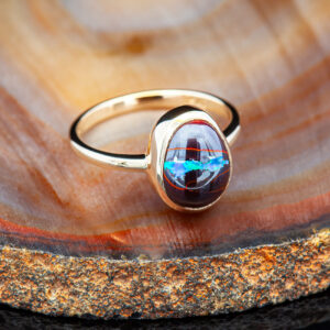 Blue Australian Boulder Opal Ring in Yellow Gold by World Treasure Designs