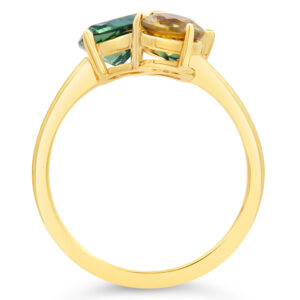 Australian Cluster Ring with Green Parti, Teal, and Yellow Sapphires in Yellow Gold by World Treasure Designs