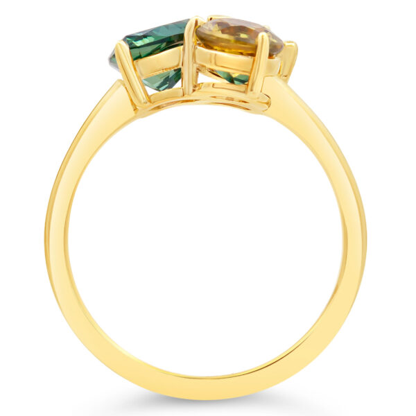 Australian Cluster Ring with Green Parti, Teal, and Yellow Sapphires in Yellow Gold by World Treasure Designs