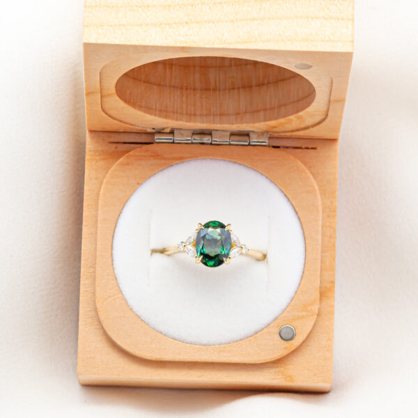 Australian Green Blue Parti Sapphire and Diamond Ring in Yellow Gold by World Treasure Designs