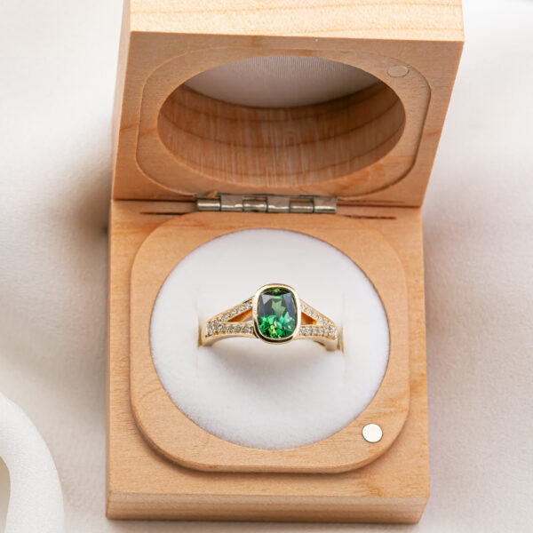 Australian Green Parti Sapphire and Diamond Ring in Yellow Gold by World Treasure Designs