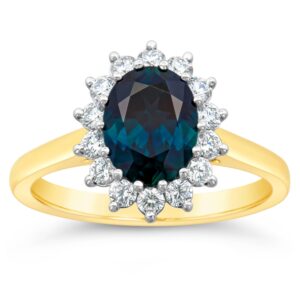Australian Oval Blue Sapphire and Diamond Ring in Yellow and White Gold by World Treasure Designs