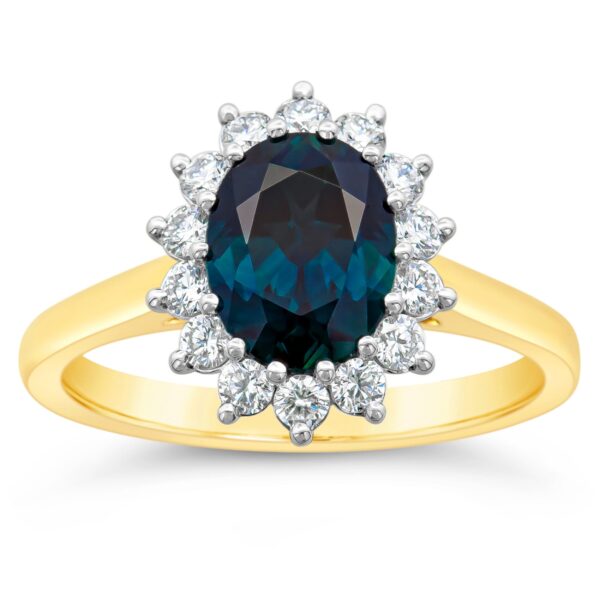 Australian Oval Blue Sapphire and Diamond Ring in Yellow and White Gold by World Treasure Designs