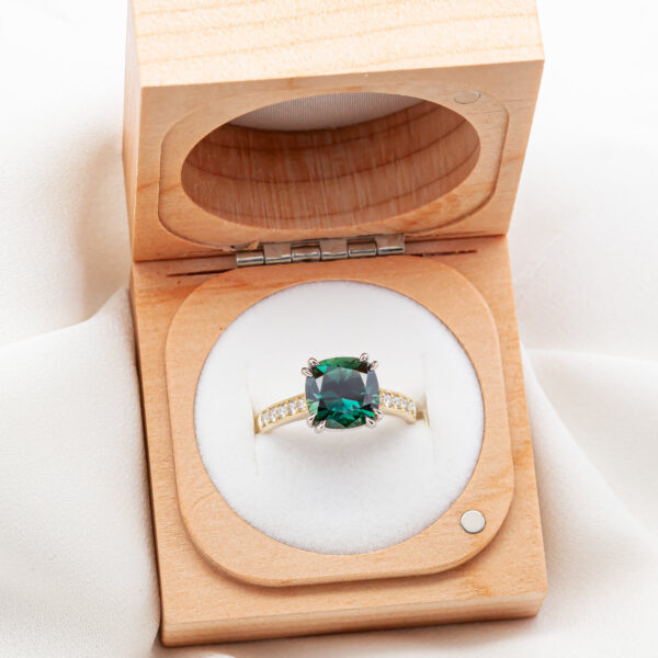 Australian Teal Parti Sapphire and Diamond Ring in Platinum and Yellow Gold by World Treasure Designs