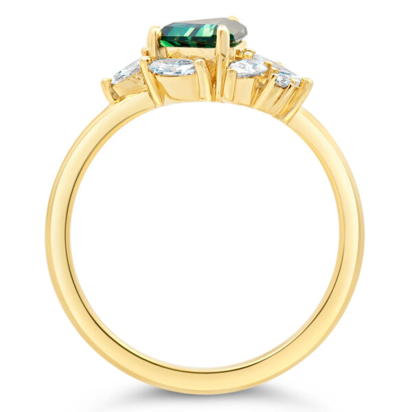 Australian Trilliant Cut Mint Green Parti Sapphire and Diamond Cluster Ring in Yellow Gold by World Treasure Designs