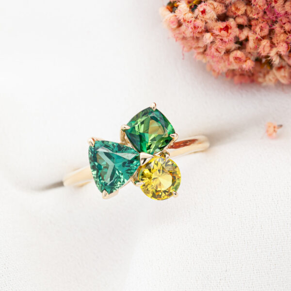 Multicoloured Australian Sapphire Cluster Ring in Yellow Gold by World Treasure Designs