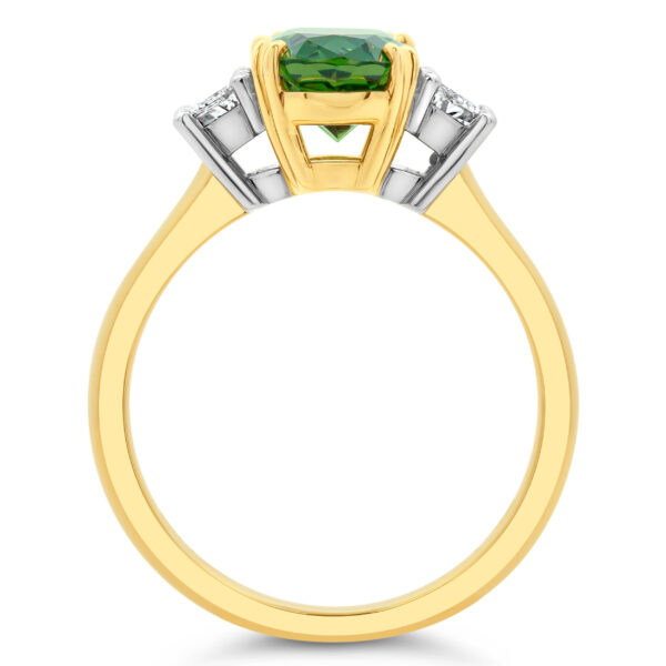 Oval Australian Green Teal Parti Sapphire and Diamond Ring in Yellow Gold and Platinum By World Treasure Designs