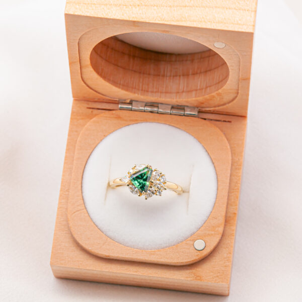 Trilliant Cut Australian Green Mint Parti Sapphire Ring with Diamonds in Yellow Gold by World Treasure Designs