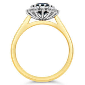 Australian Blue Sapphire Oval Ring with Diamond Halo in Yellow and White Gold by World Treasure Designs