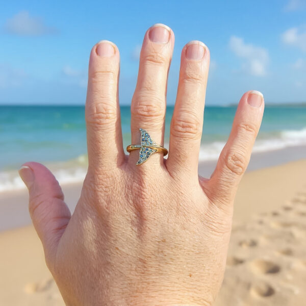 Australian Multi-Sapphire Whale Tail Fluke Ring in Yellow Gold by World Treasure Designs